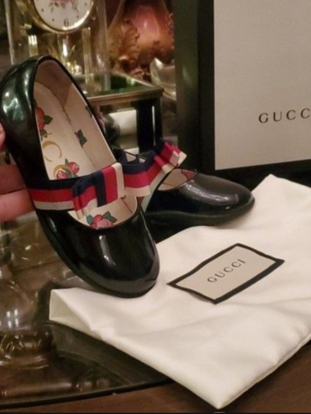 Gucci Black Patent Leather Girls' Dress Loafers with Signature Web